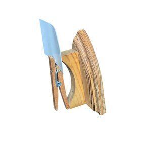 Vintage Wood Clothes Pin Iron Shaped Rustic Recipe‎ Card Holder Farmhouse